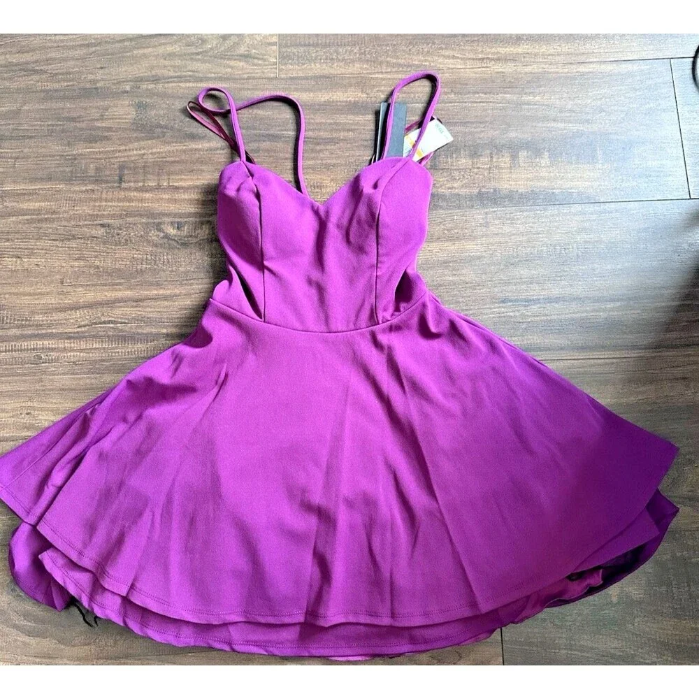 City Studios Women Juniors' Sweetheart-Neckline Fit & Flare Dress Purple 3/4 - Picture 4 of 9
